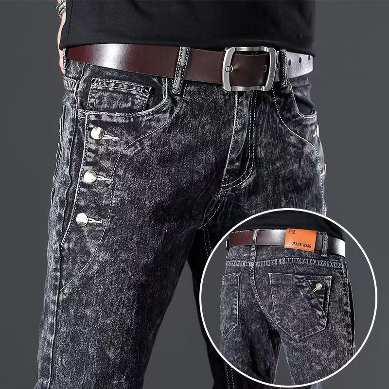 Men'S Fashion Grey Jeans - Jean classique Slim Vintage pour hommes,