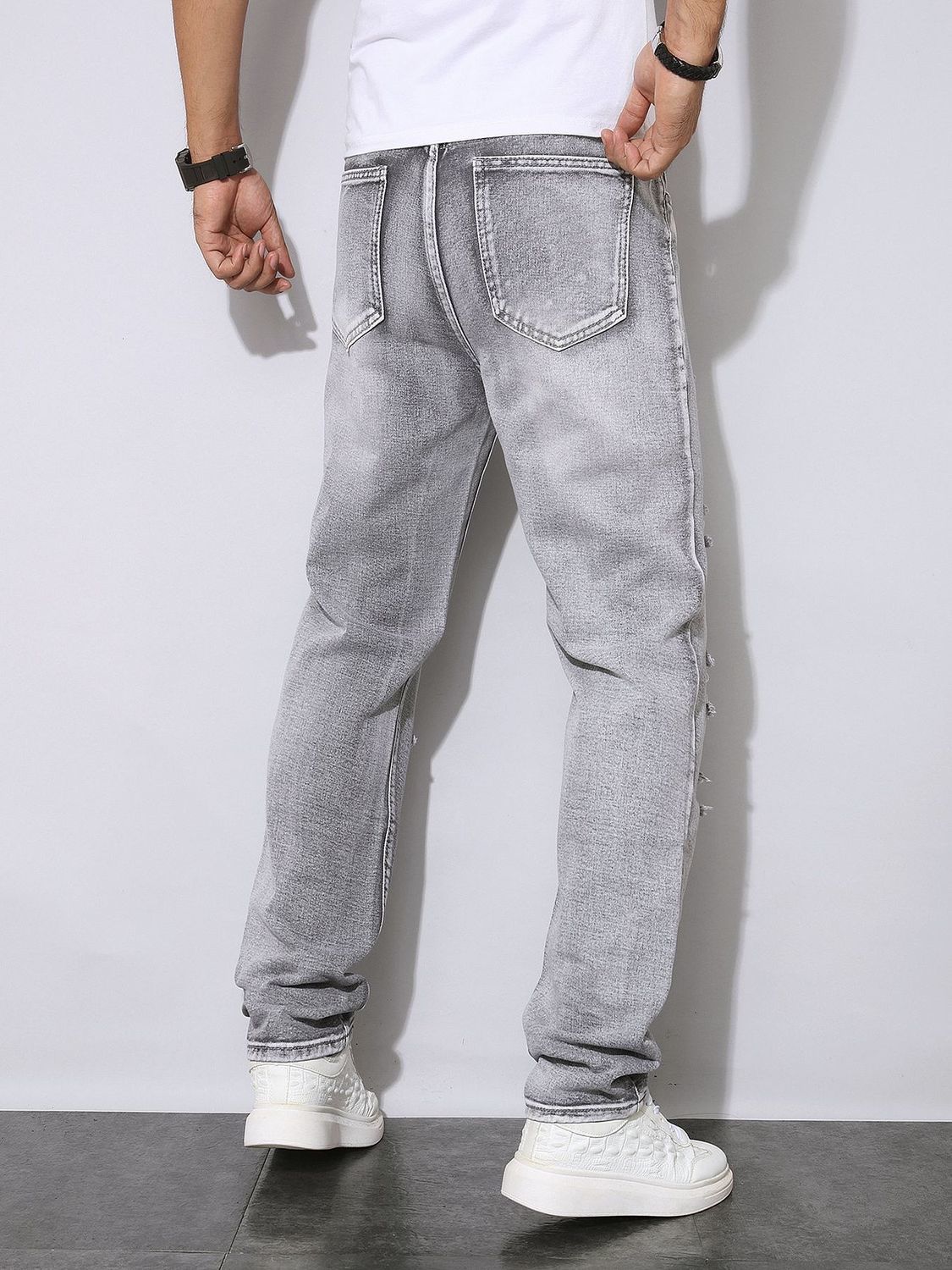 Pantalon en jean gris déchiré  - Men'S Fashion Grey Jeans avis et prix
