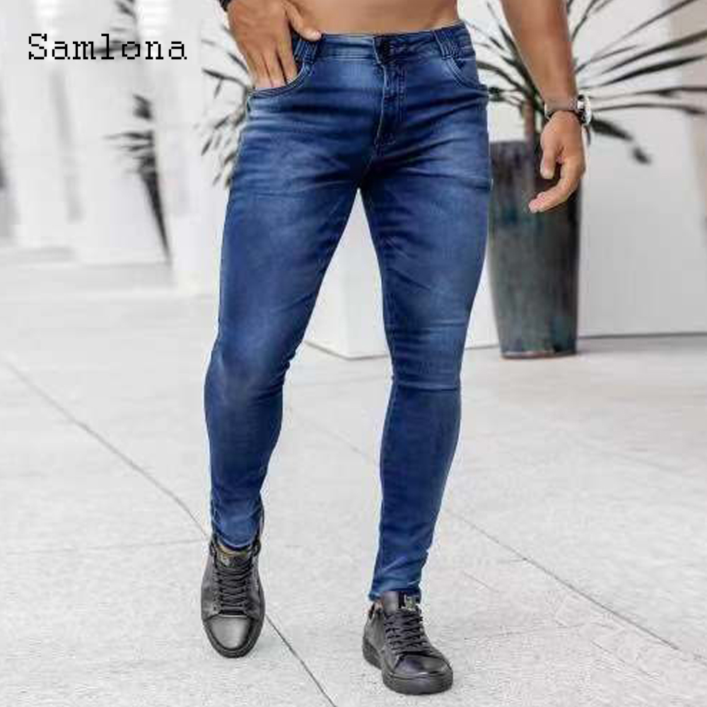 Samlona-Jean Slim en Denim pou - Men'S Fashion Grey Jeans avis et prix